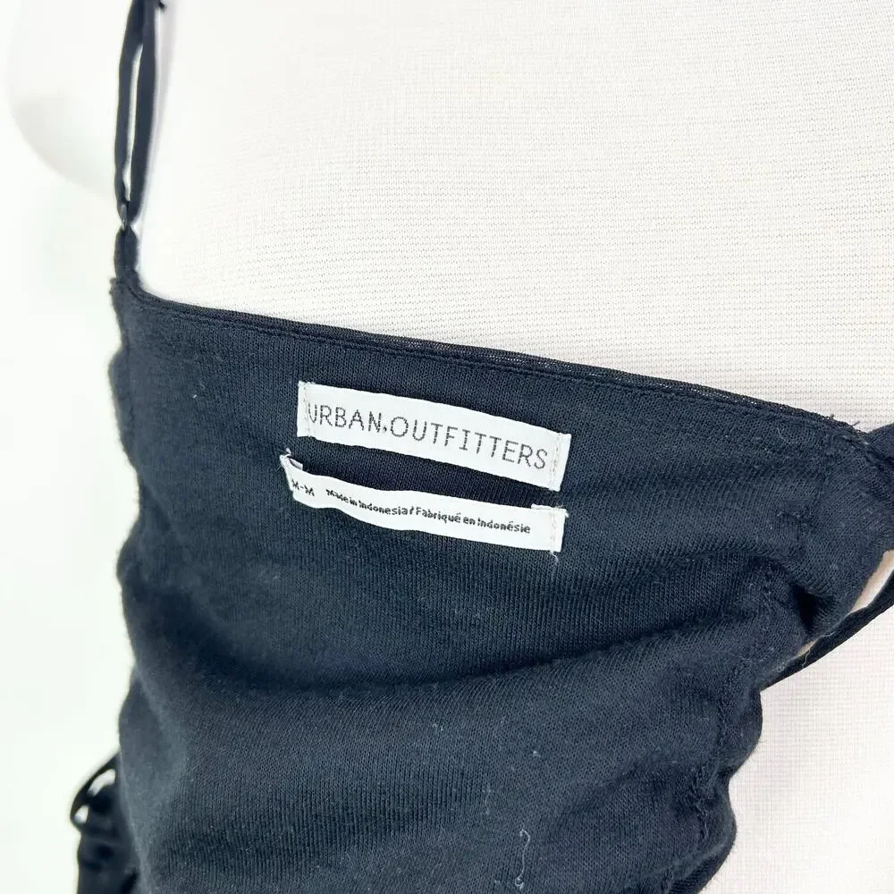 Urban Outfitters Tank Top‎ Womens Medium Mesh Ruched Tie Spaghetti Blk Going Out
